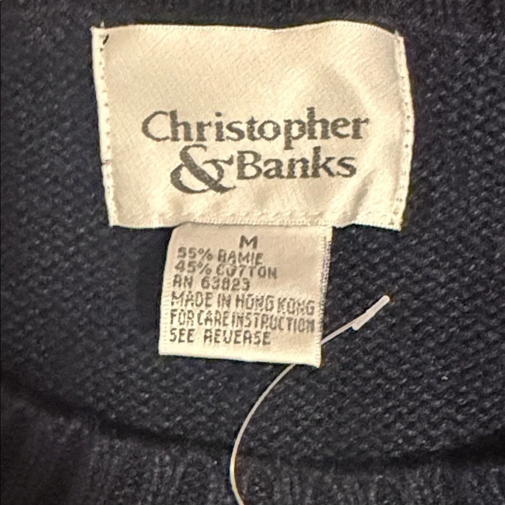 VTG Christopher & Banks Embroidered Bear Crew Neck Sweater Sz M Navy Blue - Picture 2 of 6